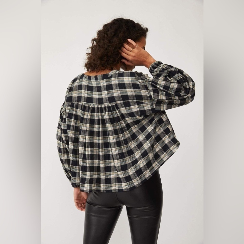 Free People Jessi Plaid Top in Black Combo Size XS NWT - Picture 2 of 6